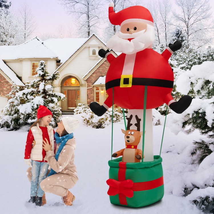 8-foot inflatable Santa Claus and reindeer with LED lights, perfect for festive outdoor holiday decoration.
