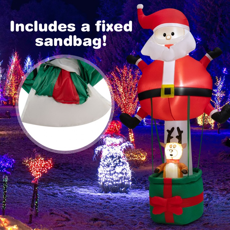 8-foot inflatable Santa Claus and reindeer with LED lights, sandbag for stability, perfect for outdoor Christmas decor.