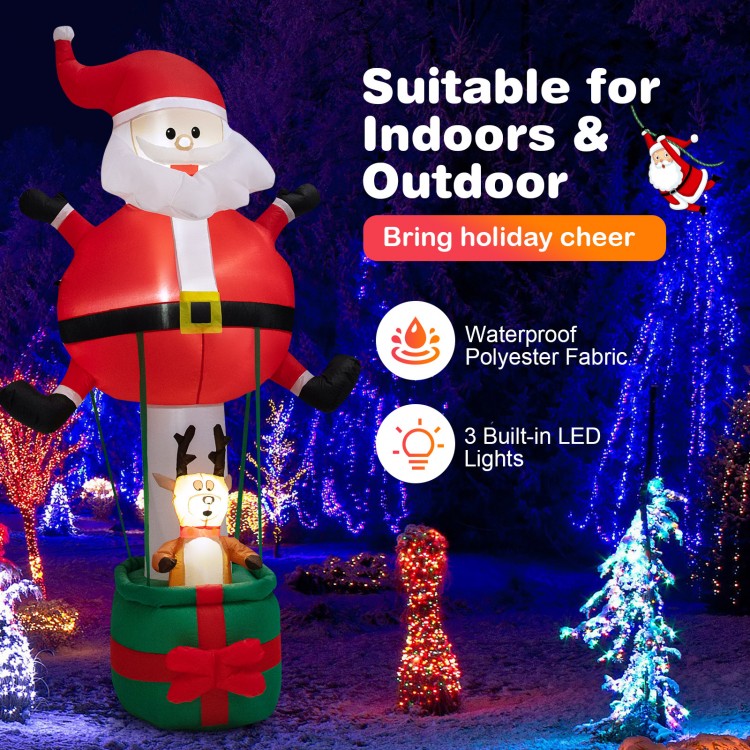 8-foot inflatable Santa Claus and reindeer with 3 LED lights, waterproof polyester, ideal for indoor and outdoor.
