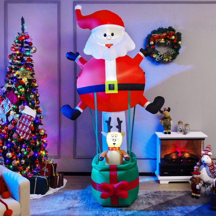 Inflatable 8 feet Santa Claus and reindeer with LED lights, perfect for festive outdoor decoration.