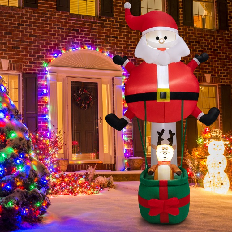 Inflatable Santa Claus and reindeer, 8 feet tall, with LED lights, perfect for outdoor Christmas decorations.