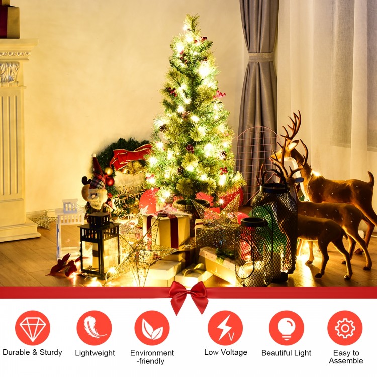 3' LED Christmas entrance tree with red berries and pine cones, pre-lit with warm white lights for festive decor.