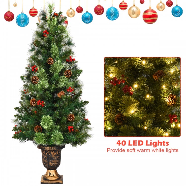 3-foot LED Christmas entrance tree showcasing dense PVC needles and warm white lights, ideal for holiday entrance decor.