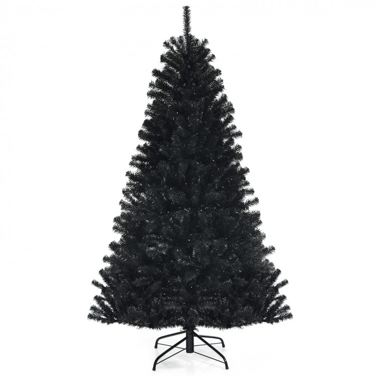 6ft black artificial Christmas Halloween tree with purple LED lights, featuring lush branches for festive decoration.