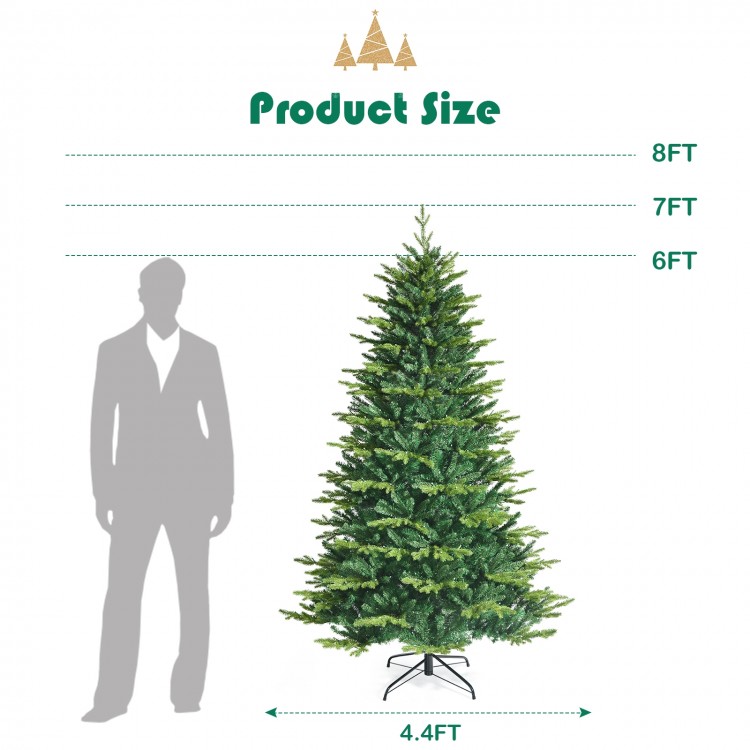 7-foot pre-lit artificial Christmas tree with 540 LED lights, featuring hinged branches for easy assembly and vibrant.