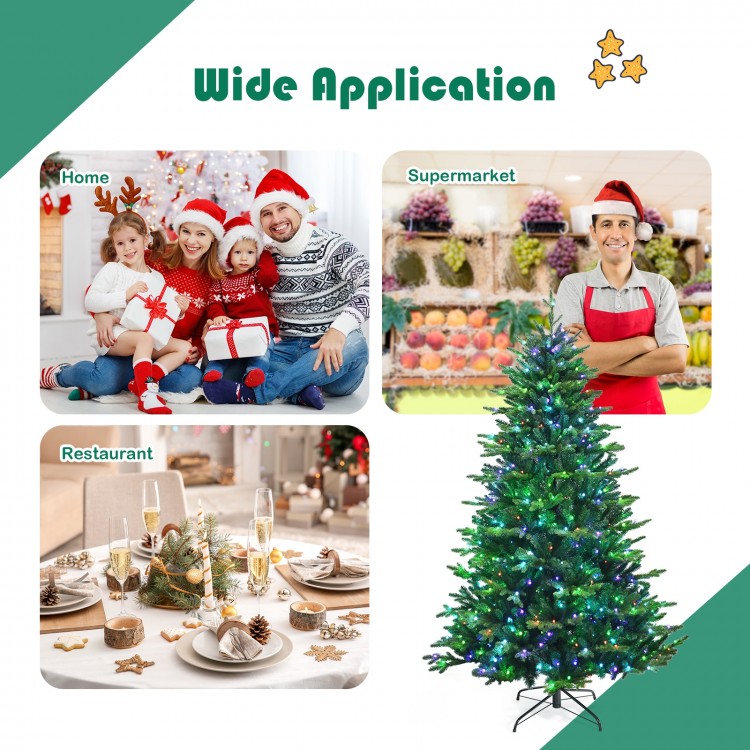Pre-lit 7' artificial Christmas tree with APP controlled LED lights, featuring lush branches for festive decoration.