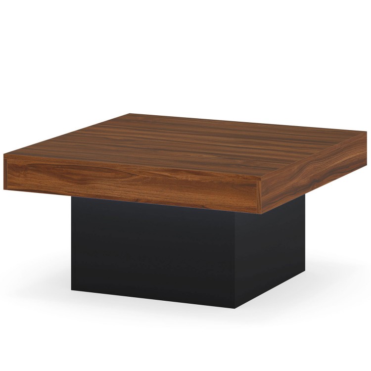 Rustic brown coffee table with a spacious surface, LED lights, and protective foot pads for stylish living room decor.