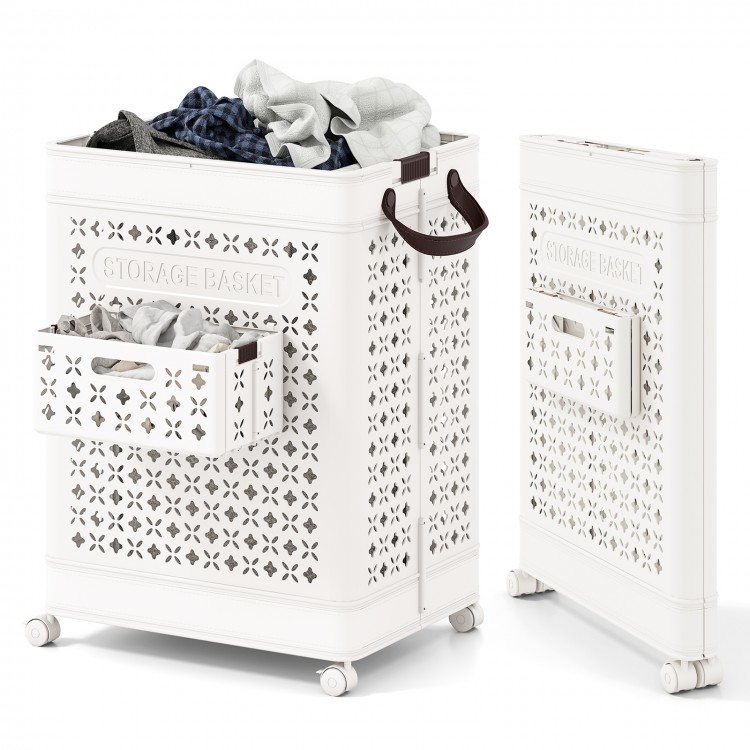 Collapsible laundry basket with a large and small storage bin, made of waterproof PP material, ideal for versatile.
