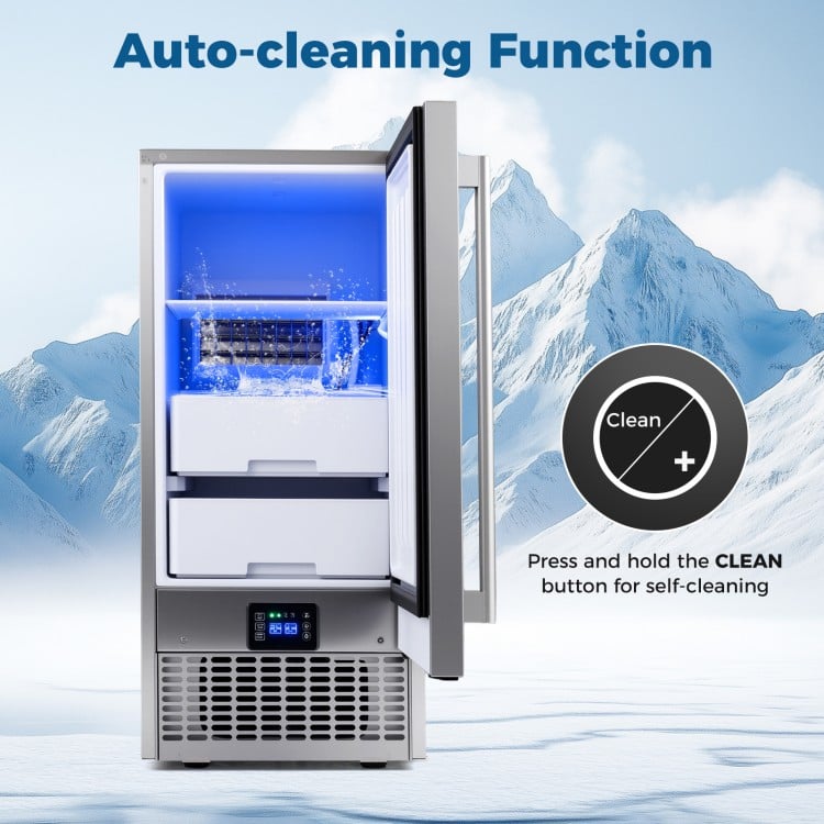 Commercial under counter ice maker with self-cleaning function, stainless steel, and adjustable ice thickness for.
