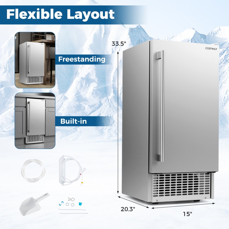 Commercial under counter ice maker with removable storage rack, designed for easy ice access and efficient use in.
