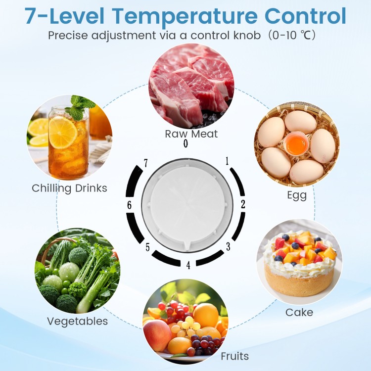 7-level temperature control knob for the Compact Mini Fridge, ideal for precise food preservation and chilling drinks.