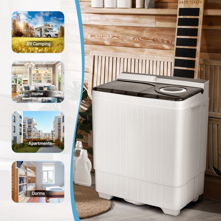 Compact washer and dryer laundry combo with dual tubs, stainless steel dryer, ideal for apartments and small spaces.