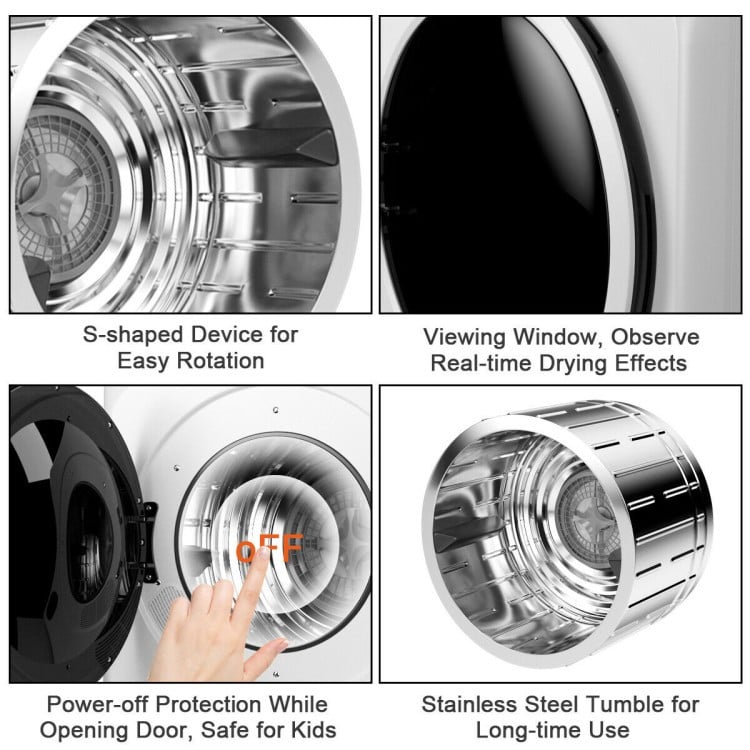 Compact washer and dryer combo with stainless steel tub, viewing window, and easy controls for efficient laundry.
