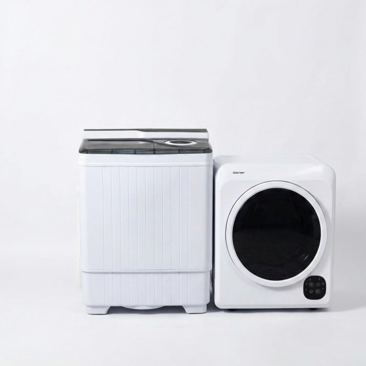 Compact washer with dual tubs and easy drainage, perfect for fast laundry in small apartments or dorms.