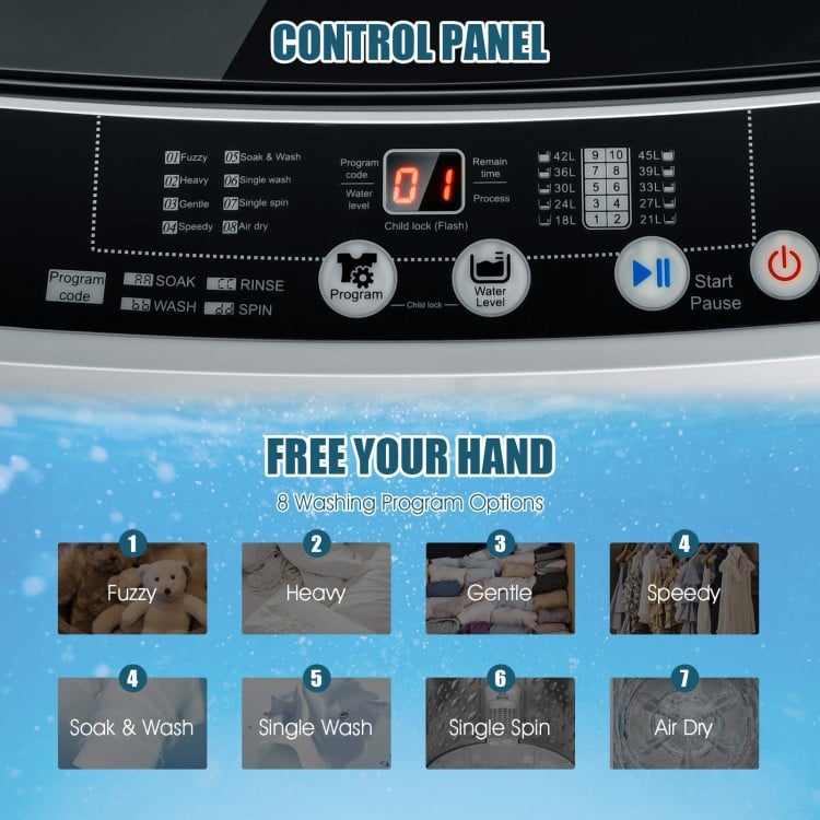 Control panel of the Compact Washer and Dryer Combo with multiple wash programs for efficient laundry routines.