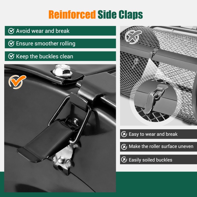 Reinforced side claps of the 24-inch compost spreader ensure durability and smooth operation for efficient spreading.