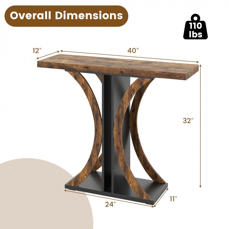 Rectangular console table with geometric frame in rustic brown, measuring 39.5 inches, ideal for entryways and small.