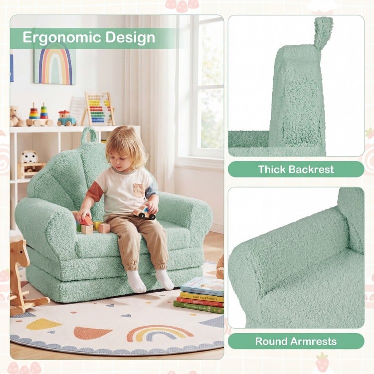 Convertible Kids Sofa 2-in-1 Fold out Toddler Couch Chair - Gallery View 8 of 11