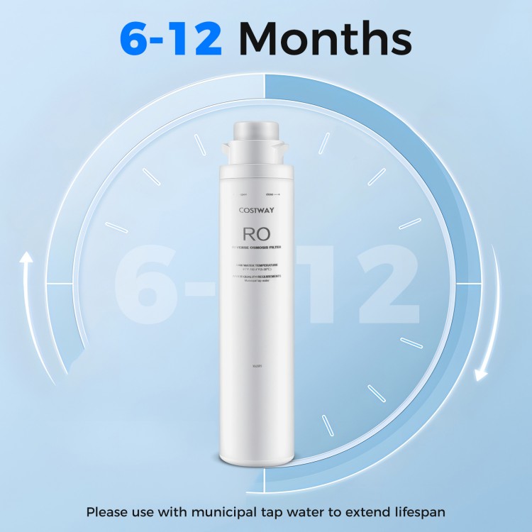 Countertop reverse osmosis water filtration system with replacement filter bundle for cleaner drinking and cooking water.