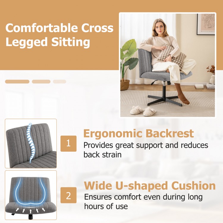 Gray Criss Cross Legged Chair with ergonomic backrest and wide U-shaped cushion for comfortable, adjustable seating.