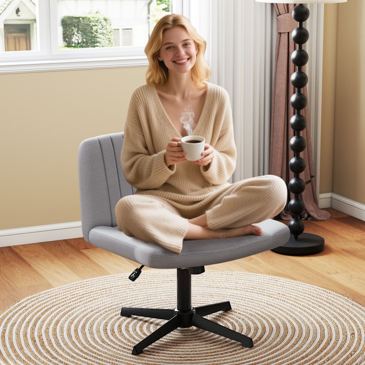 Gray Criss Cross-Legged Swivel Desk Chair with wide seat, contoured shape, and height adjustment for comfortable.