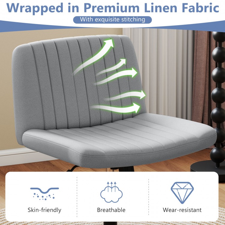 Gray Criss Cross-Legged Swivel Desk Chair with premium linen fabric, contoured shape, and breathable upholstery for.