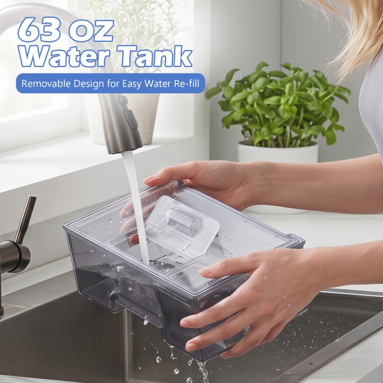 Removable 63 oz water tank for easy refilling, designed for the Crescent Ice Maker countertop ice machine.