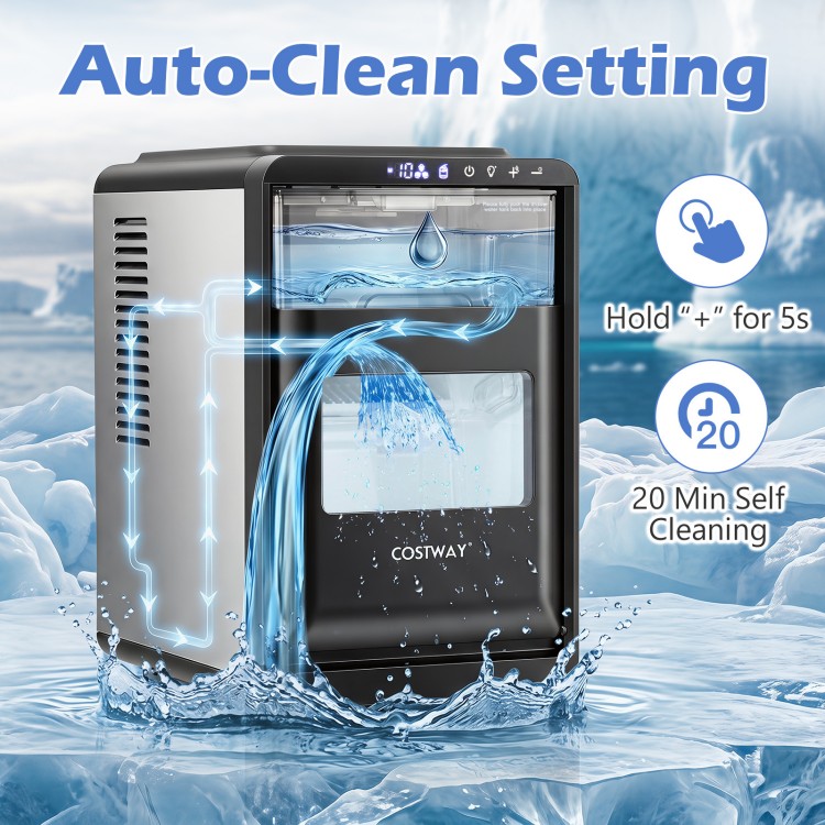 Crescent ice maker in black with 26 lbs/day capacity, featuring a 1.8L water tank and 20-minute self-cleaning function.