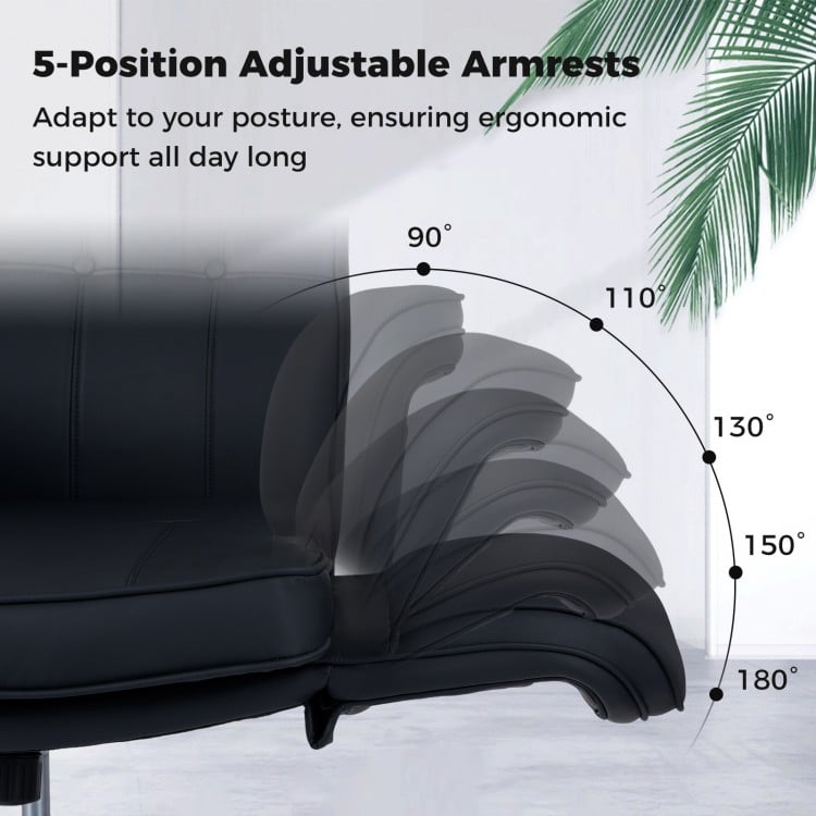 Adjustable armrests of the Criss Cross Chair in black, showcasing 5 positions for ergonomic support and comfort.