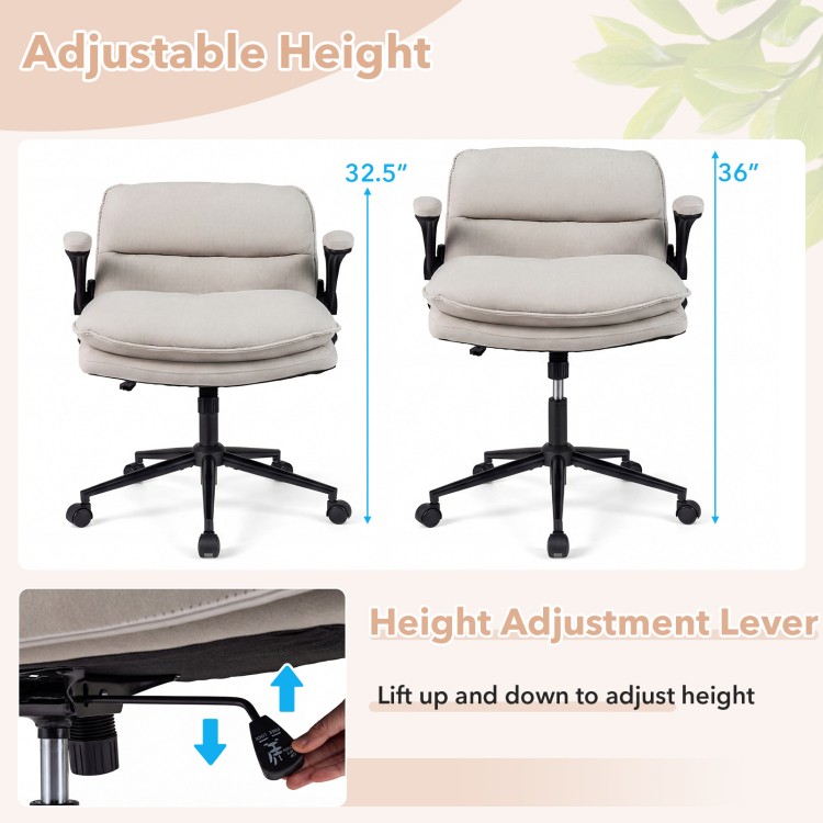 Criss Cross chair with adjustable height, beige faux leather, flip-up arms, ideal for home office or study.