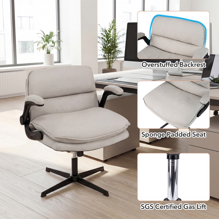 Criss Cross ergonomic office chair in beige with overstuffed backrest and adjustable height for ultimate comfort.