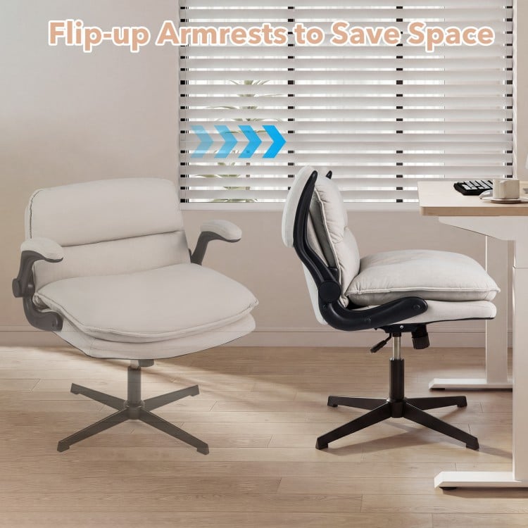 Criss Cross ergonomic office chair in beige with flip-up armrests, adjustable height, and padded seat for ultimate.