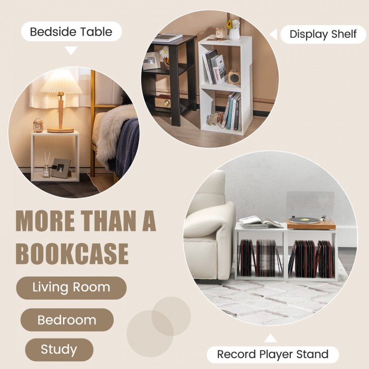 White cube storage organizer set of 2, modular design for versatile use in living room, bedroom, or study.