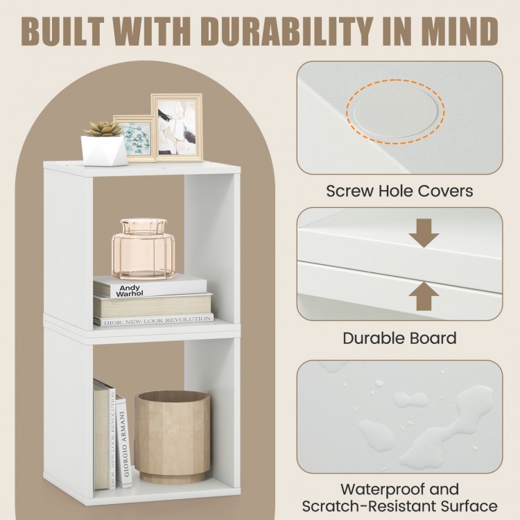 White cube storage organizer set of 2 with durable board, waterproof surface, ideal for living room or office use.