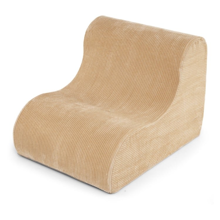 Curved lazy floor sofa in beige with a machine-washable cover, perfect for comfortable seating and easy cleaning.