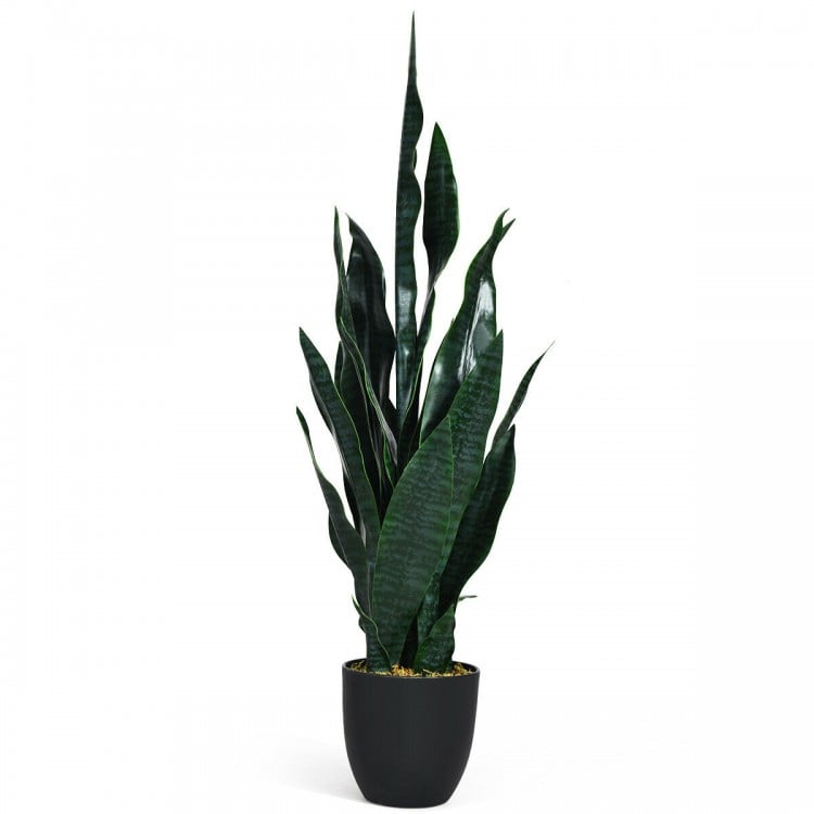 Indoor-outdoor artificial snake plant with 20 vivid leaves in a sturdy pot, perfect for any decor style.