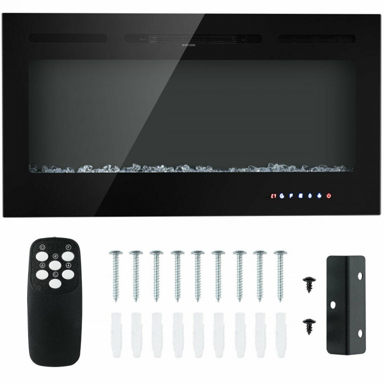 40-inch recessed electric fireplace with remote control, crystal decoration, and adjustable temperature settings for.
