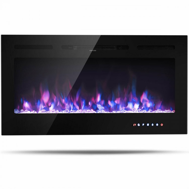 40-inch recessed electric fireplace with tempered glass, crystal decoration, and 9 flame colors for stylish heating.