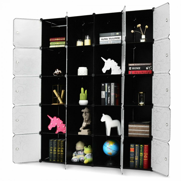 20-cube plastic storage organizer with doors, featuring a unique design and waterproof, dustproof panels for versatile.