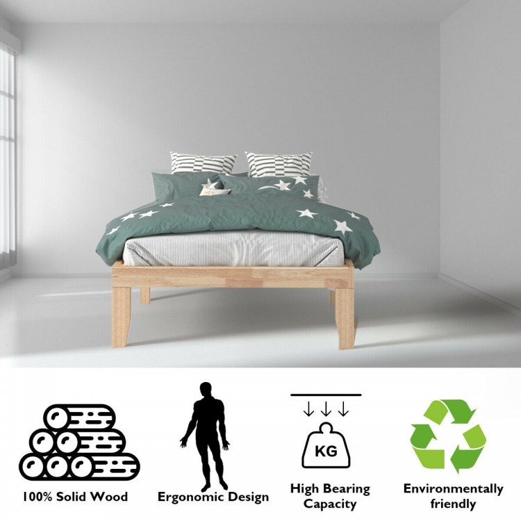 Twin size wooden slats bed frame in natural finish, featuring 100% solid wood and ergonomic design for stability.