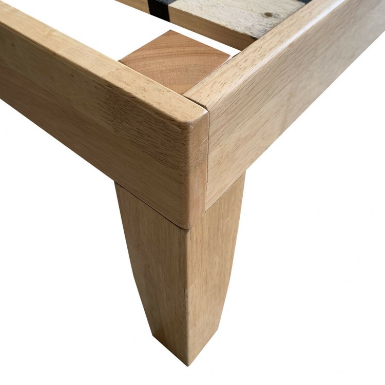 Close-up of the Twin Size wooden bed frame leg, featuring solid wood construction and modern design for stability.