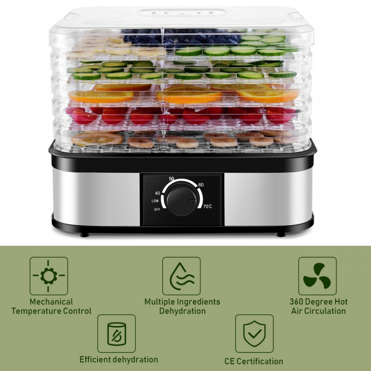 5 tray food dehydrator with adjustable thermostat and 360-degree air circulation for efficient drying of fruits and.