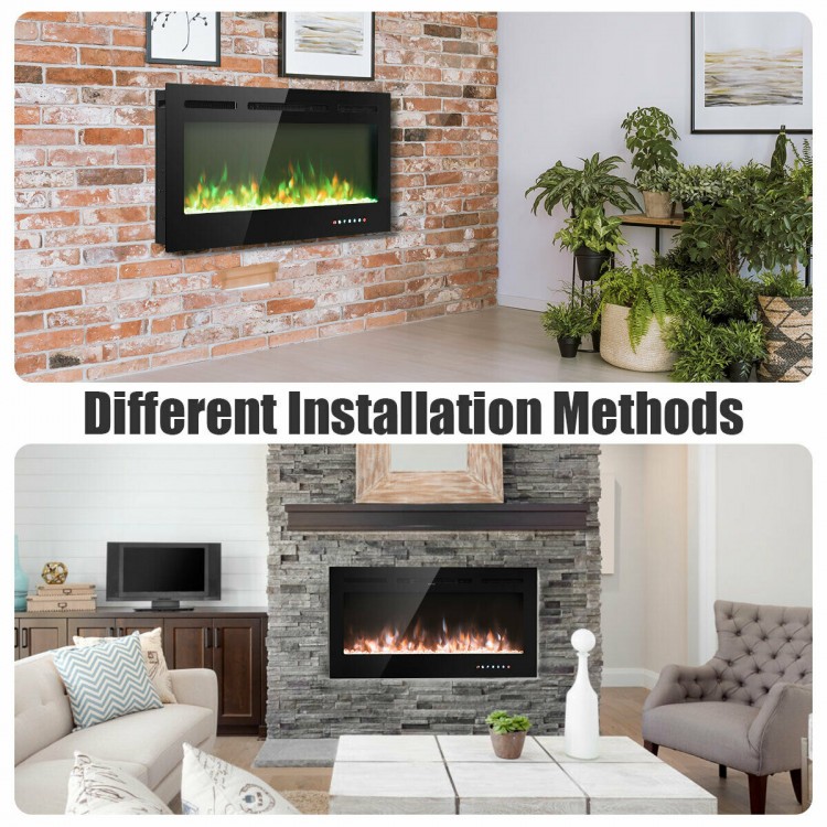 40-inch electric fireplace with a sleek design, showcasing different installation methods for versatile home decor.