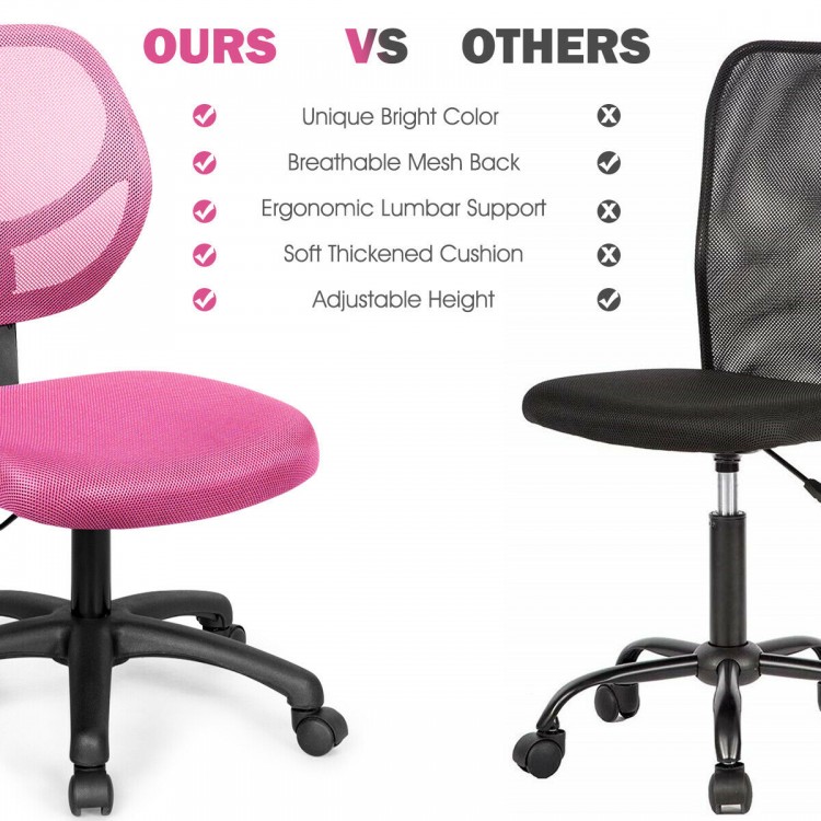Low-back pink computer task chair with breathable mesh back, ergonomic lumbar support, and adjustable height for.
