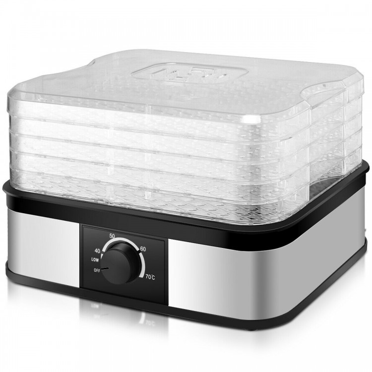 5 tray food dehydrator with stackable transparent trays, designed for efficient drying of fruits and vegetables with.