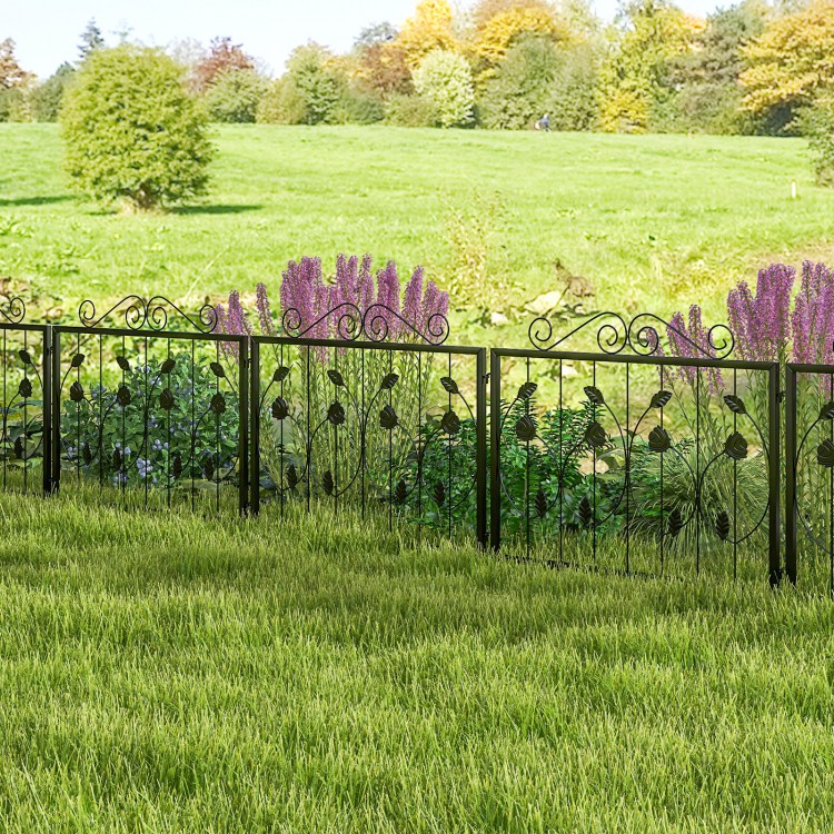Decorative black garden fence with 8 interlocking panels, ideal for customizing borders in gardens or lawns.