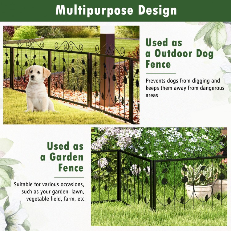 Decorative black garden fence with 8 panels, ideal as a dog barrier or garden border for versatile outdoor use.