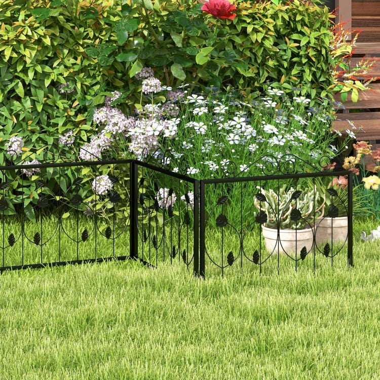 Decorative black garden fence with 8 interlocking panels, ideal for flower beds and animal barriers in outdoor spaces.