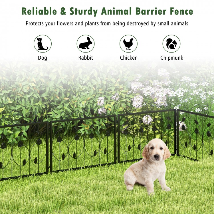 Decorative black garden fence with 8 panels, flexible design for animal barrier, perfect for protecting flowers and.