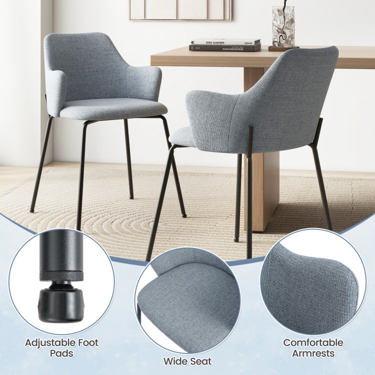 Curved backrest dining chair set in gray with wide seat, armrests, and adjustable foot pads for optimal comfort.
